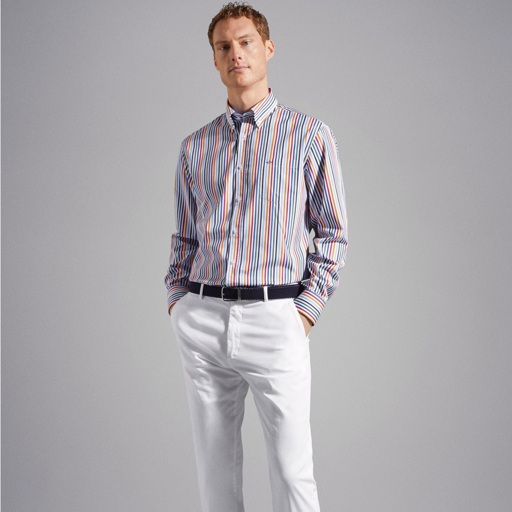 Paul & Shark Cotton Poplin Striped Button Down Shirt